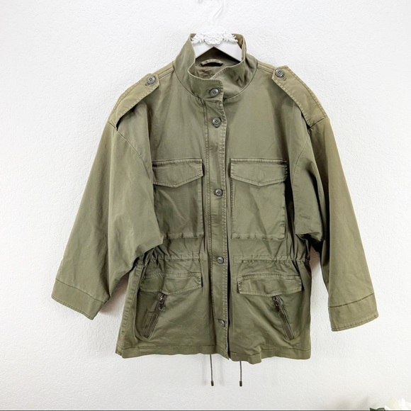 Joie Jenita Stretch Cotton Field Jacket Utility Green Zip Size Large L NWT - Picture 2 of 11